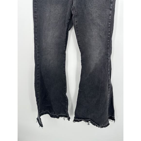 Forever 21 Womens Black Denim Flare Jeans Size 28 Button Fly Festival Fringe - Picture 4 of 7